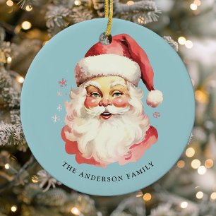 Décoration En Céramique Père Noël à l'aquarelle vintage bleue de Noël