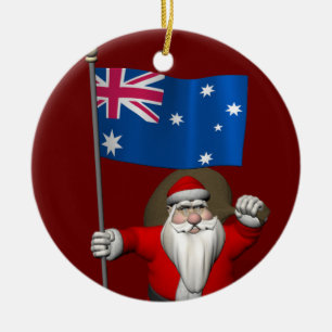 Décoration En Céramique Père Noël Avec Drapeau D'Australie