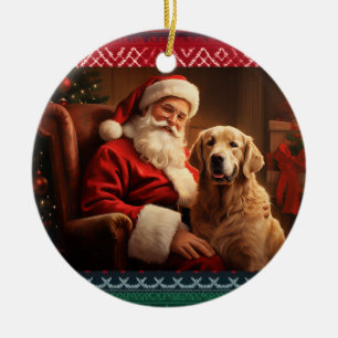 Décoration En Céramique Père Noël avec Golden Retriever