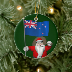 Décoration En Céramique Père Noël Avec L'Ensigne De Nouvelle-Zélande