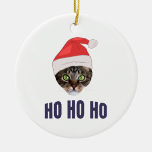 Décoration En Céramique Père Noël Chat avec Santa hat, Ho Ho ho Squa d'inv