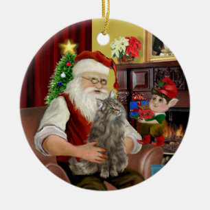 Décoration En Céramique Père Noël - Chat des Forêts Norvégiennes