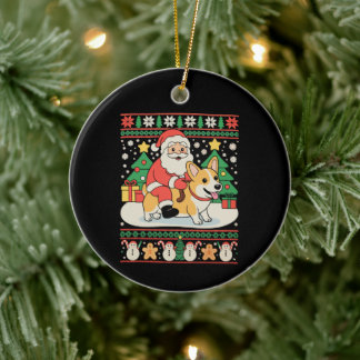 Décoration En Céramique Père Noël chevauchant un chien Corgi Noël Noël vac