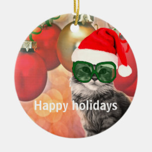 Décoration En Céramique Père Noël Christmas Cat