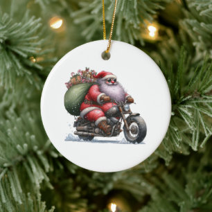 Décoration En Céramique Père Noël cool sur une moto personnalisée