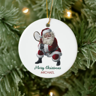 Décoration En Céramique Père Noël de Noël jouant au tennis Personnalisé