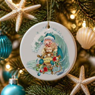 Décoration En Céramique Père Noël de Noël maritime côtier vintage de plage