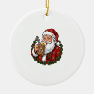 Décoration En Céramique Père Noël de Noël tenant un verre de bière