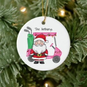 Décoration En Céramique Père Noël en voiturette de golf rose personnalisée