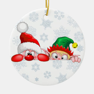Décoration En Céramique Père Noël et Elfe Mignon et drôle de dessin animé