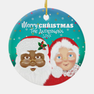 Décoration En Céramique Père Noël et Mme Claus Noël Biracial