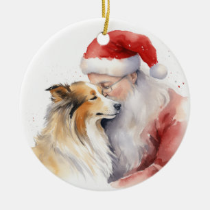 Décoration En Céramique Père Noël et Sheltie