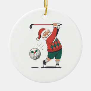 Décoration En Céramique Père Noël jouant au golf Joueur de golf de Noël