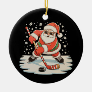 Décoration En Céramique Père Noël jouant au hockey sur glace Noël Xmas Spo