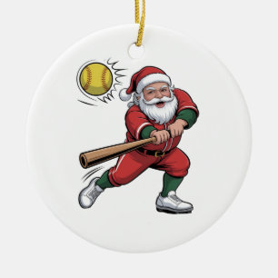 Décoration En Céramique Père Noël Jouer Softball Christmas Player Sport