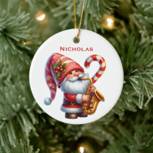 Décoration En Céramique Père Noël mignon personnalisé Gnome jouant du saxo