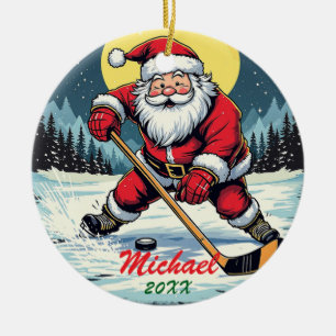 Décoration En Céramique Père Noël moderne tendance Jouer Hockey sur glace 