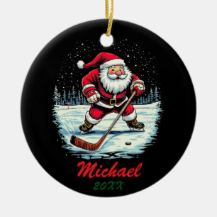 Décoration En Céramique Père Noël moderne tendance Jouer Hockey sur glace