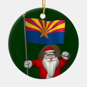 Décoration En Céramique Père Noël Patriotique Avec Drapeau De L'Arizona