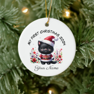 Décoration En Céramique Père Noël personnalisée Black Kitten Premier Noël