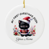 Décoration En Céramique Père Noël personnalisée Black Kitten Premier Noël (Dos)