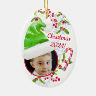 Décoration En Céramique père Noël Petit Helper Elf Casquette Photo Noël