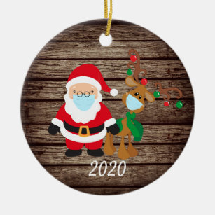 Décoration En Céramique Père Noël Reindeer 2020 Masque visage Covid Wood