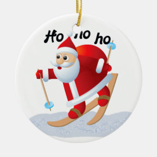 Décoration En Céramique Père Noël sur la neige skie autour de l'ornement