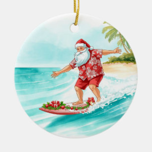 Décoration En Céramique Père Noël surfeur de Noël surfant sur une grosse v