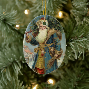 Décoration En Céramique Père Noël victorien vintage avec sapin de Noël