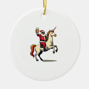 Décoration En Céramique Père Noël Vintage à Cheval sur une Licorne Bière N