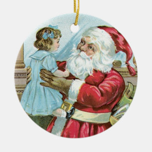 Décoration En Céramique Père Noël vintage avec enfant - rond