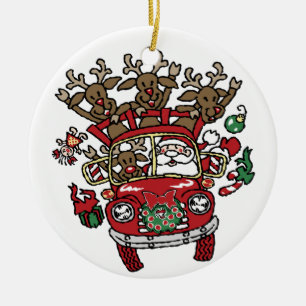 Décoration En Céramique Père Noël Woody et son dessin de Noël Reindeer