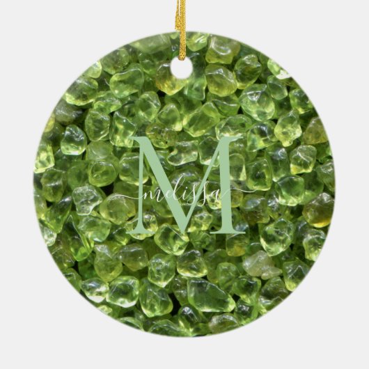 Décoration En Céramique Péridot Birthstone Monogramme Nom personnalisé (Dos)