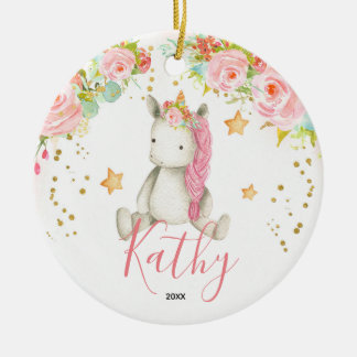 Décoration En Céramique Personalised Unicorn Baby Girl First Ornament