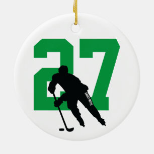 Décoration En Céramique Personalized Custom Hockey Player Number Green
