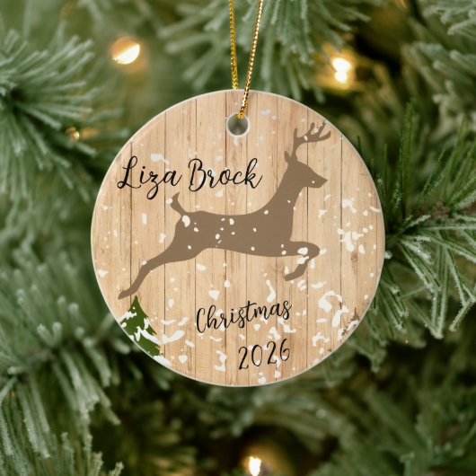 Décoration En Céramique Personalized doe Christmas bauble wooden backgroun (Arbre)