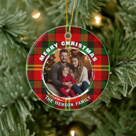 Décoration En Céramique Personalized Family Photo Plaid Pattern Christmas (Arbre)