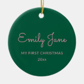 Décoration En Céramique Personalized First Christmas Baby Photo Name Green (Devant)