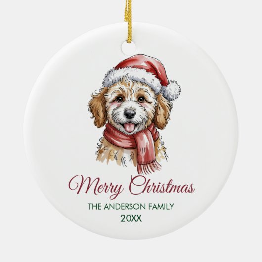Décoration En Céramique Personalized Goldendoodle Dog Santa Hat Christmas (Dos)
