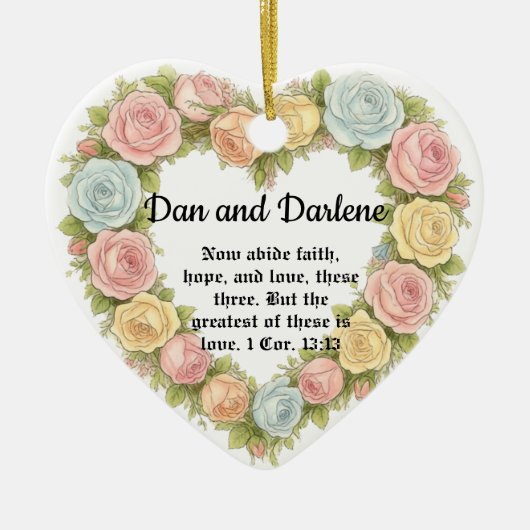 Décoration En Céramique Personalized Heart Floral Bible Verse Ornament (Devant)