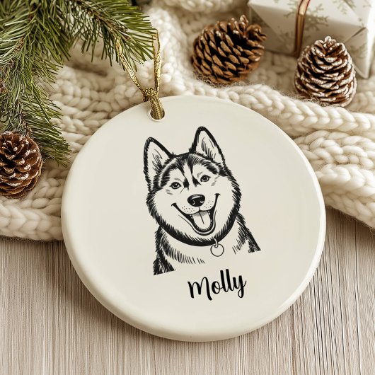 Décoration En Céramique Personalized Husky Dog Christmas