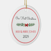 Décoration En Céramique Personalized Our First Christmas Greenery Ornament (Droite)