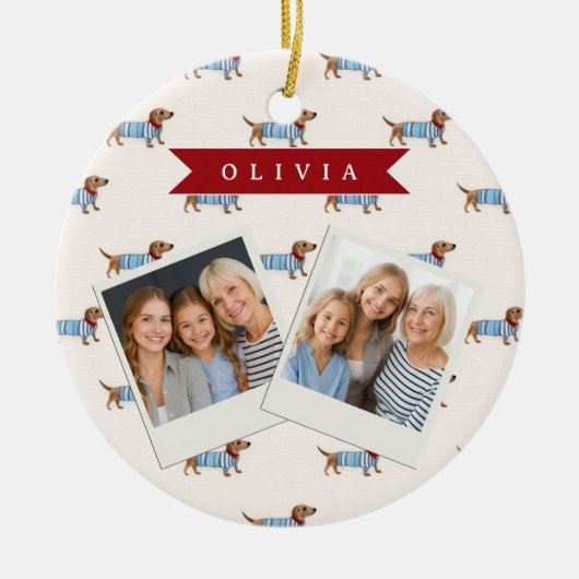 Décoration En Céramique Personalized Preppy Cute Dachshund Dog Pattern (Devant)