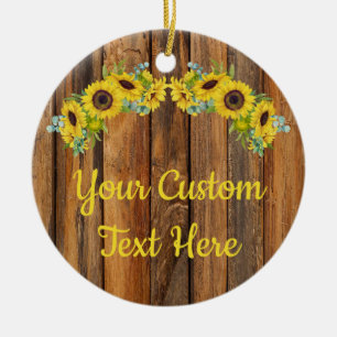 Décoration En Céramique Personalized Rustic Wood Sunflower Custom Text