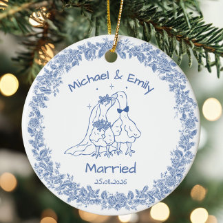 Décoration En Céramique Personalized Silly Goose Married Cute Blue Wedding