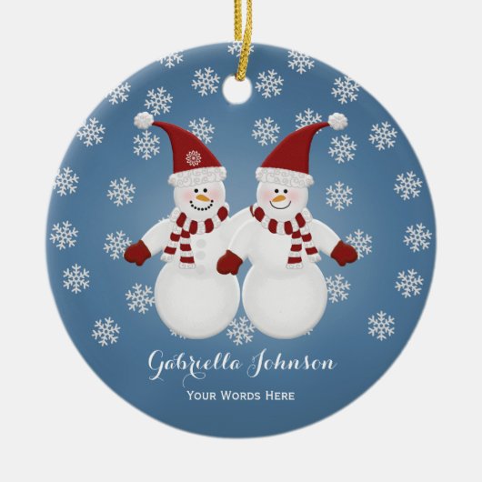 Décoration En Céramique Personalized Snowman Twins Ornament (Devant)