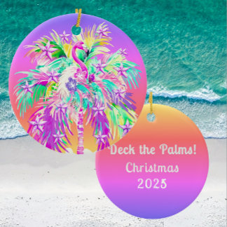Décoration En Céramique Personalized Tropical Palm Tree Flamingo Christmas