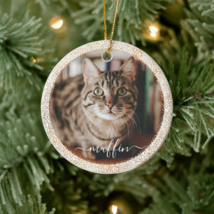 Décoration En Céramique Personnalisable Pet Cat Photo Gold Parties scintil
