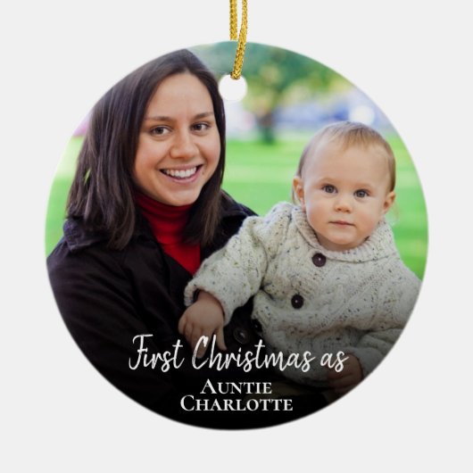 Décoration En Céramique Personnalisé 1er Noël Tante 2 Photo Script blanc (Devant)